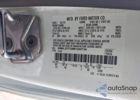 2021 Ford Transit Connect Xlt z USA, uszkodzony, nr VIN NM0LS7F28M1500736